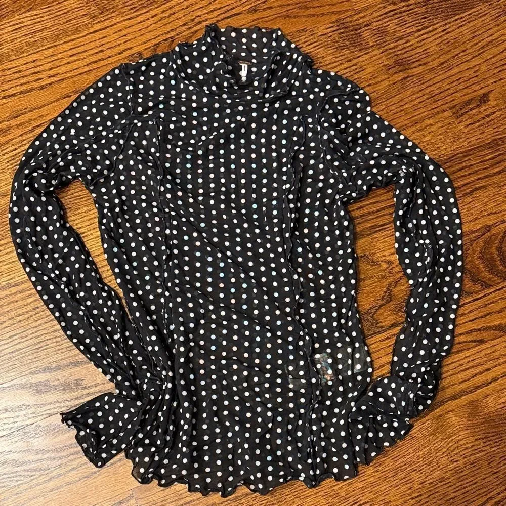 Free People Charlie Printed Mesh Layering Top Luna Dot Black White Small
